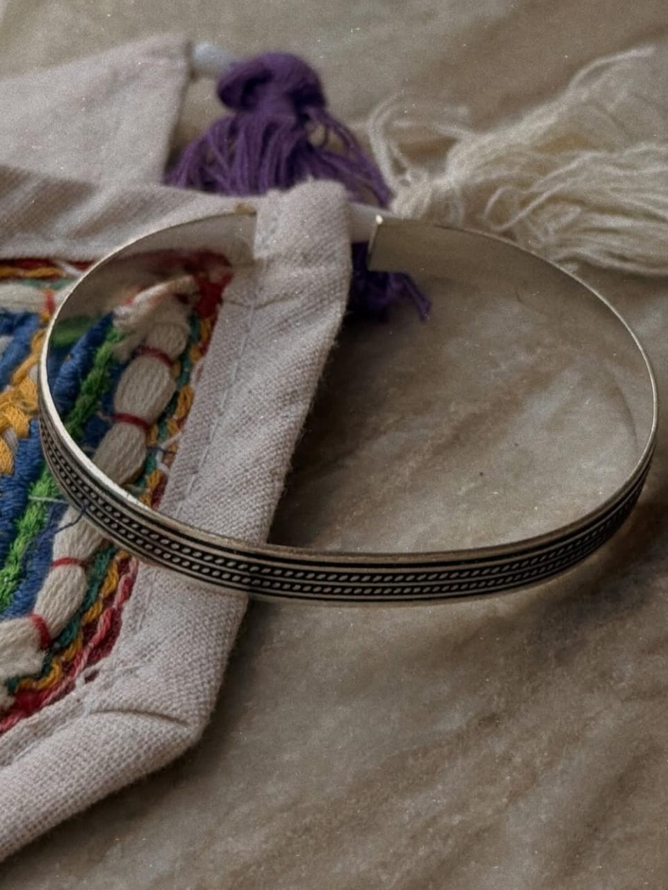 Boho oxidised sterling silver cuff with linear rope detailing  