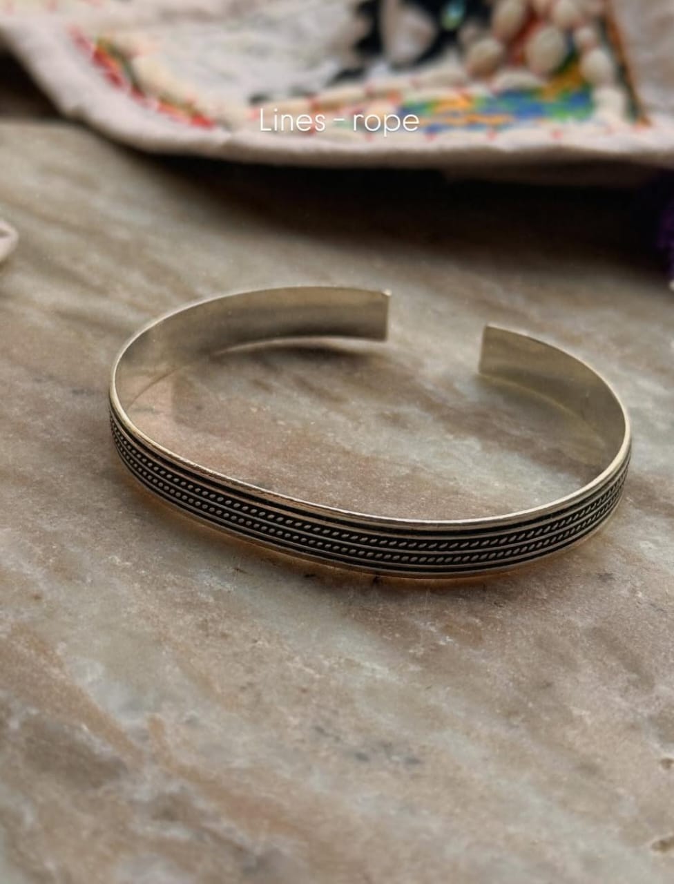 Antique line rope twisted oxidised handcrafted 925 sterling silver cuff 