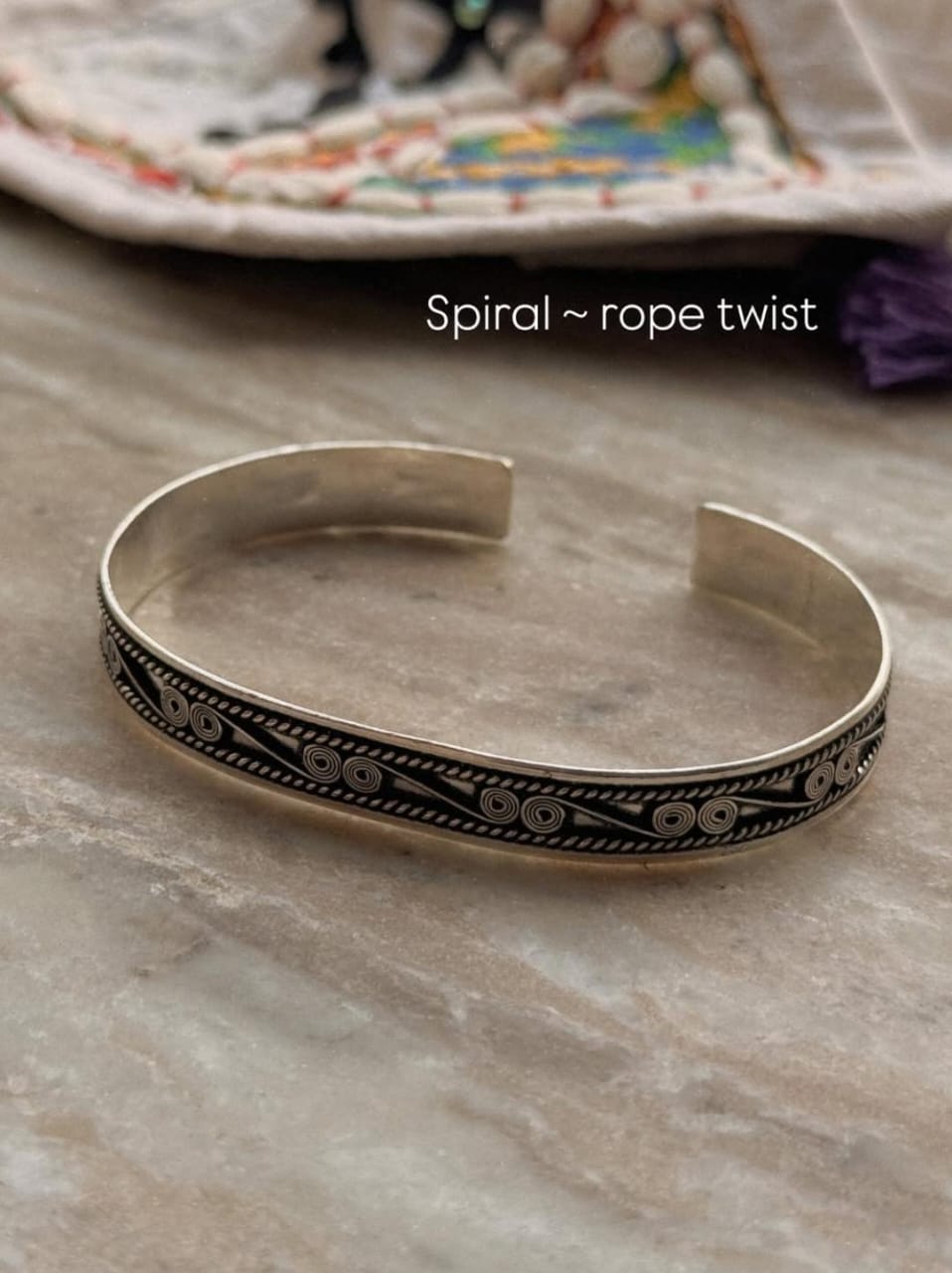 Antique spiral rope twisted oxidised handcrafted 925 sterling silver cuff  
