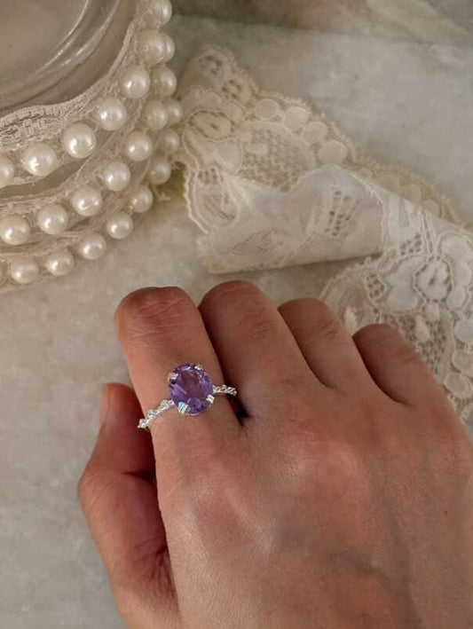 Amethyst Oval Cz 925 Sterling Silver Ring