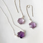 Handcrafted Amethyst and Pearl Threader Earring Necklace Set  