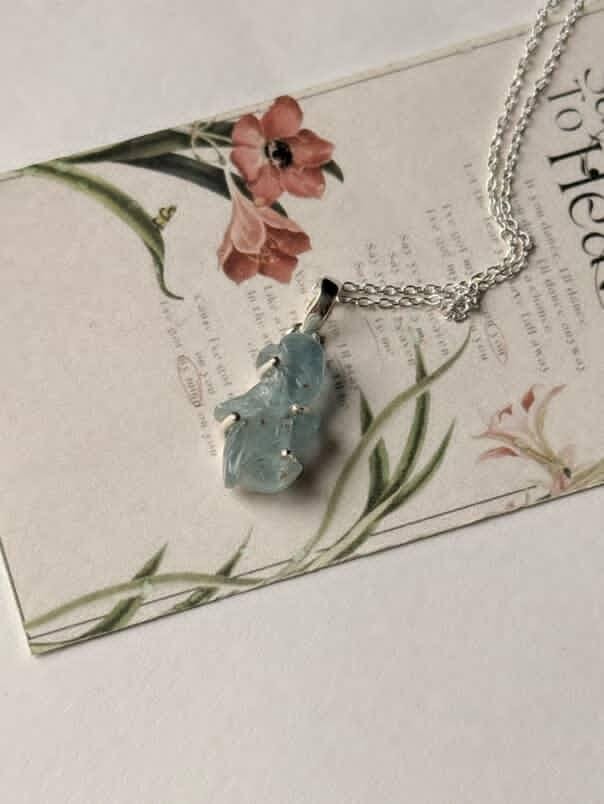 Unique forest design aquamarine pendant necklace  
