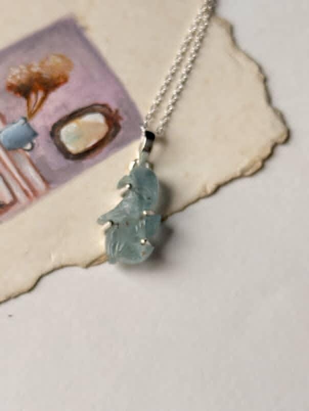 Artisan aquamarine forest enchantments silver pendant