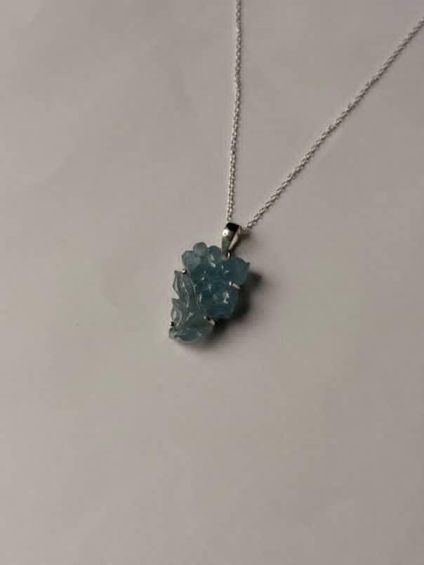 Sterling silver pendant with aquamarine forest theme