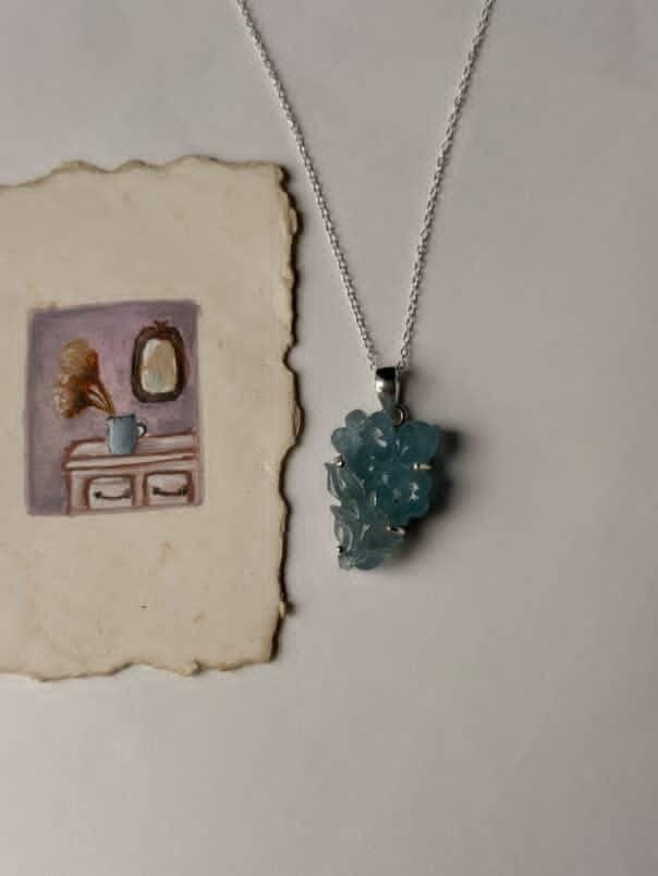 Bohemian aquamarine 925 silver pendant gift for her  