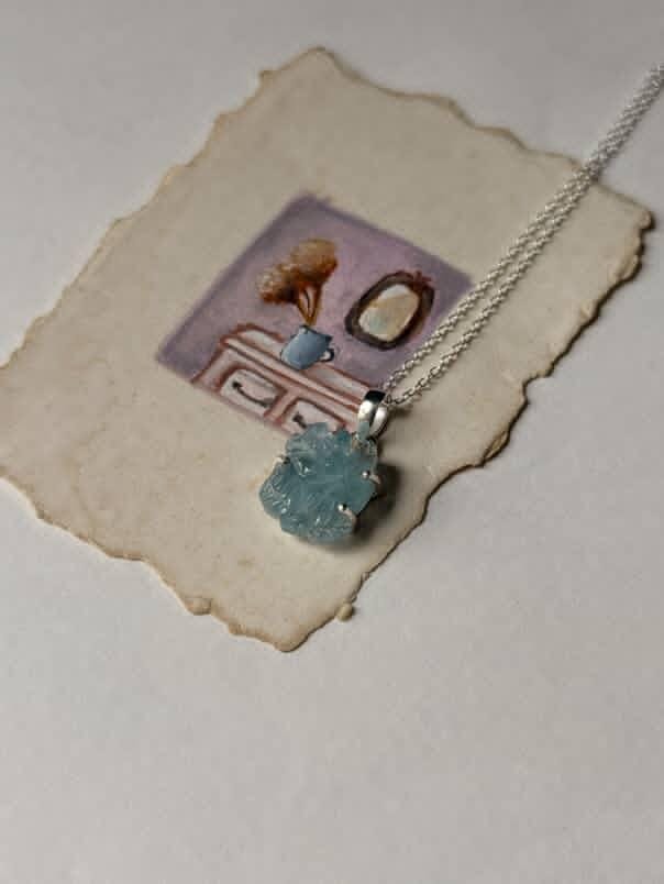 Natural aquamarine crystal pendant for women  
