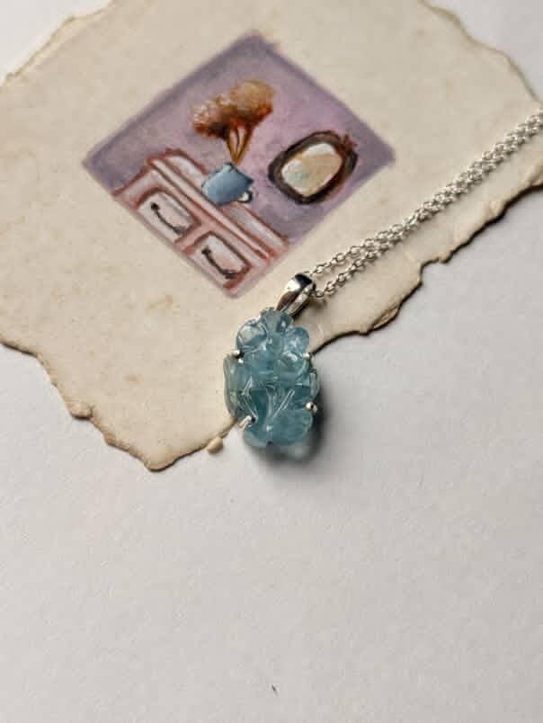  Nature-inspired aquamarine pendant handmade in silver  