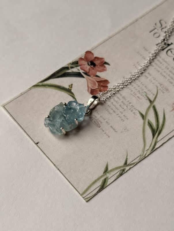 Boho aquamarine pendant necklace in sterling silver