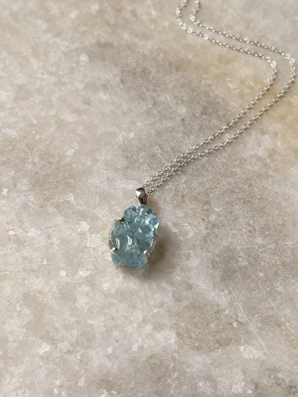 Forest theme aquamarine pendant handcrafted in silver