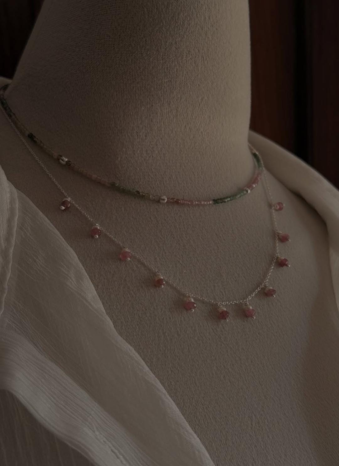 Multi Tourmaline & Pink Tourmaline  Cable Chain 925 Sterling Silver Choker Necklace