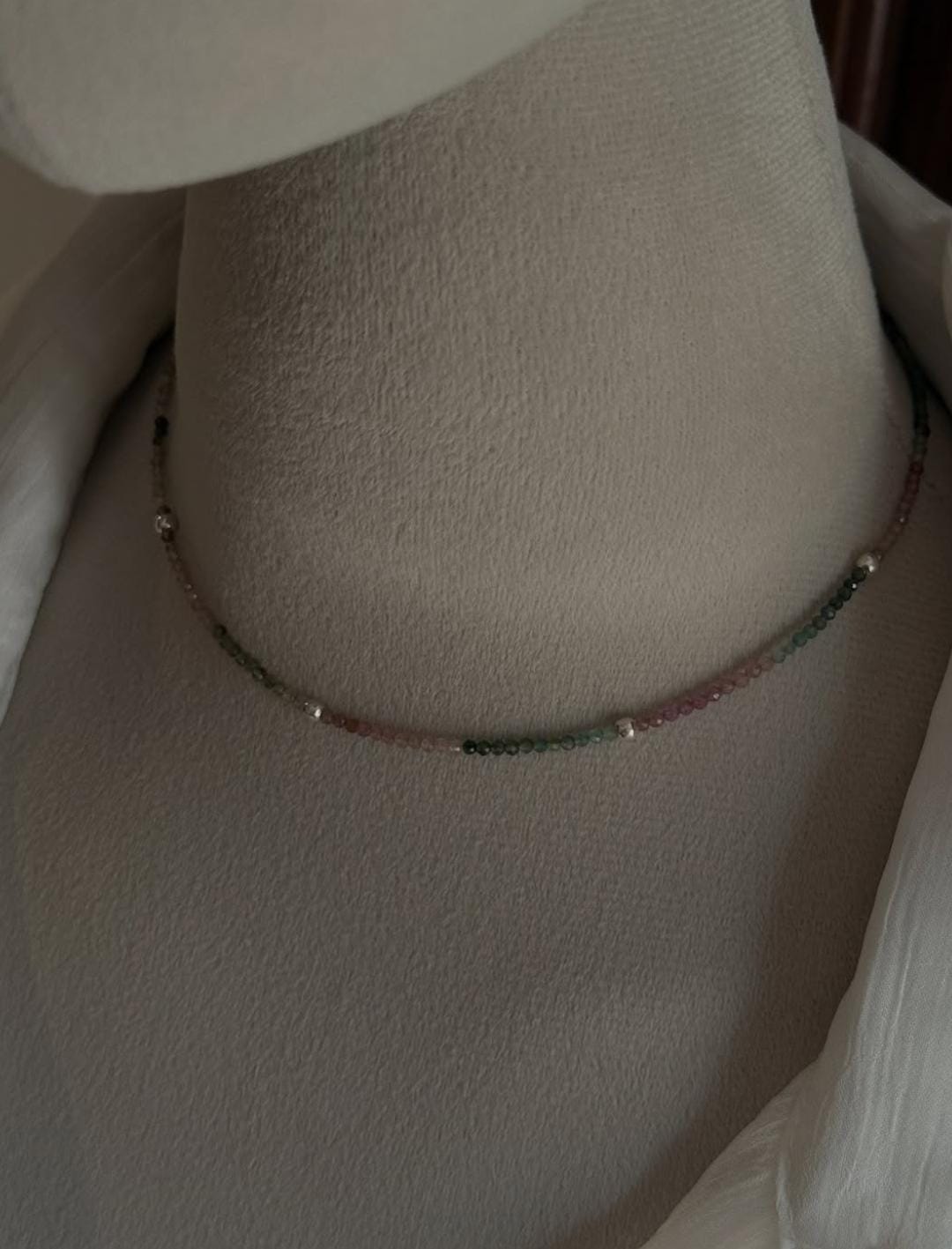 Multi Tourmaline 2MM Crystals & Silver Balls  925 Sterling Silver Necklace