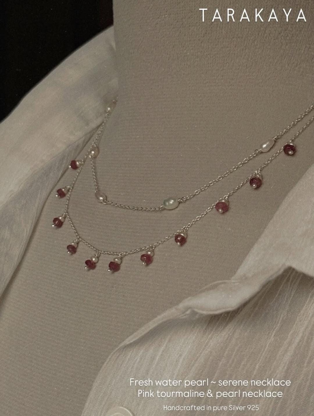 Serene Fresh Water Pearls & Pink Tourmaline Cable Chain Choker 925 Sterling Silver Necklace