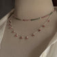 Multi Tourmaline & Pink Tourmaline  Cable Chain 925 Sterling Silver Choker Necklace