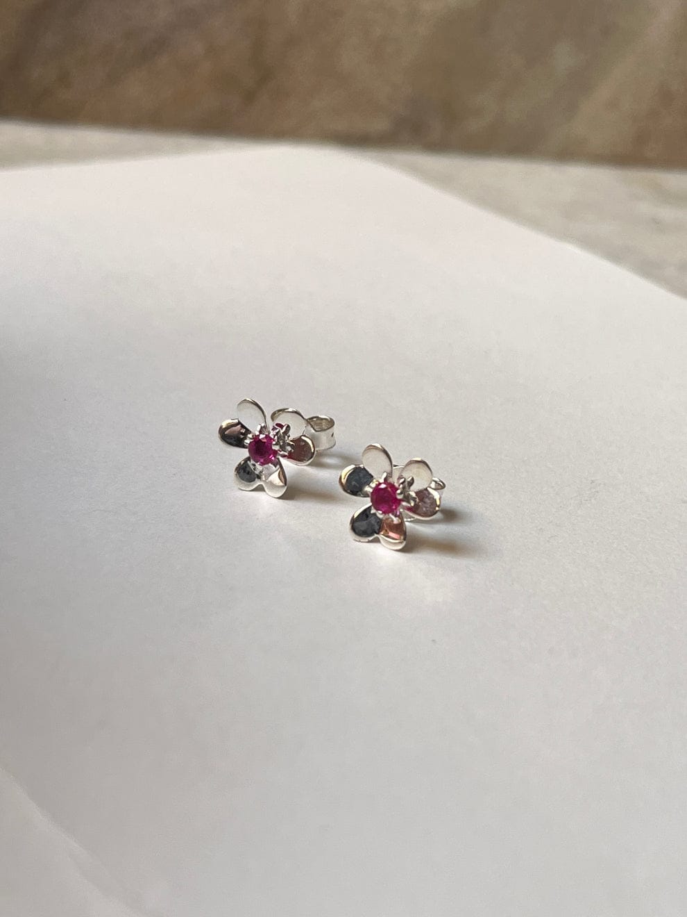 925 Sterling Silver Ruby Studs, Necklace & Ring Set