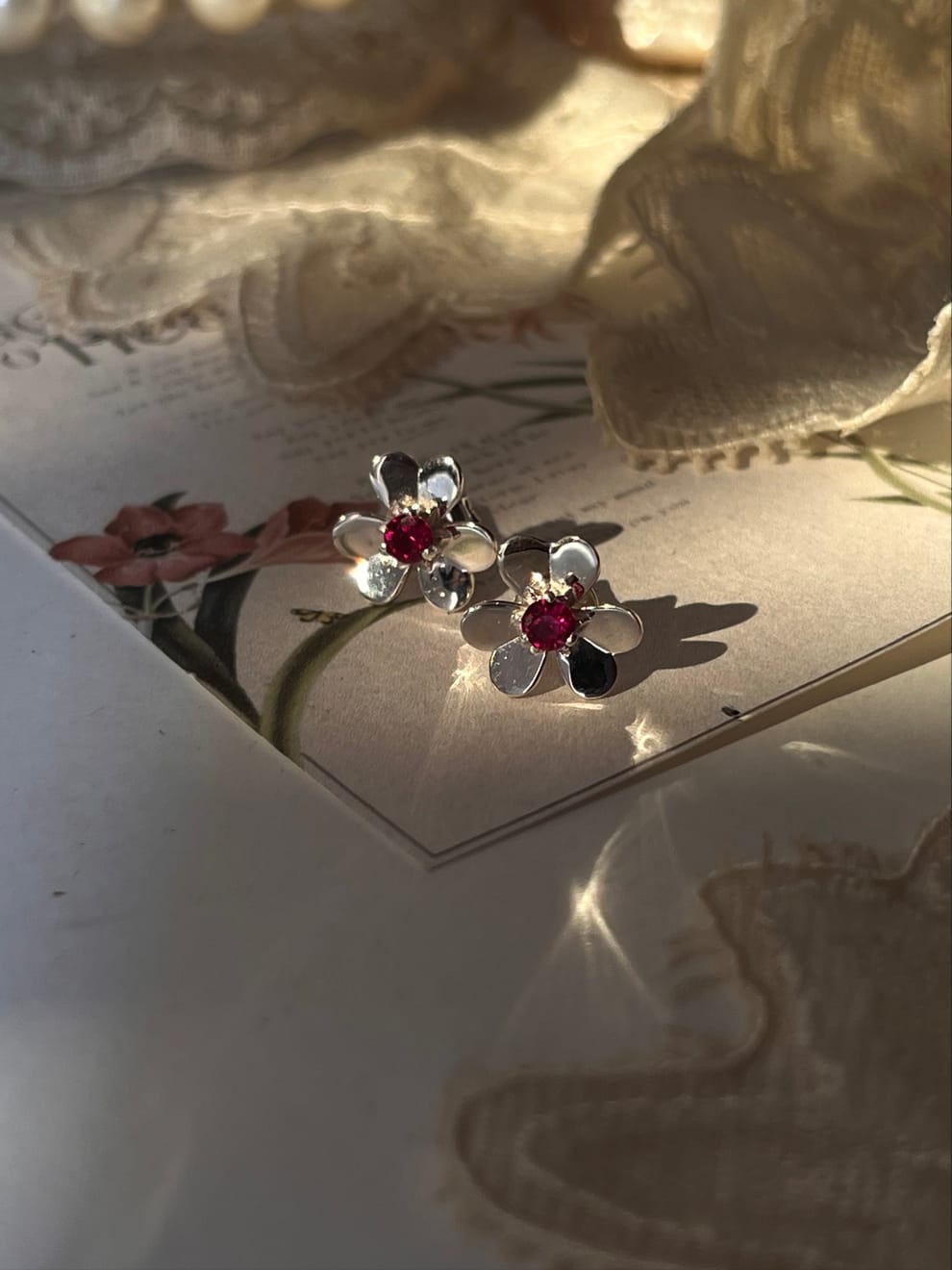 925 Sterling Silver Ruby Studs, Necklace & Ring Set