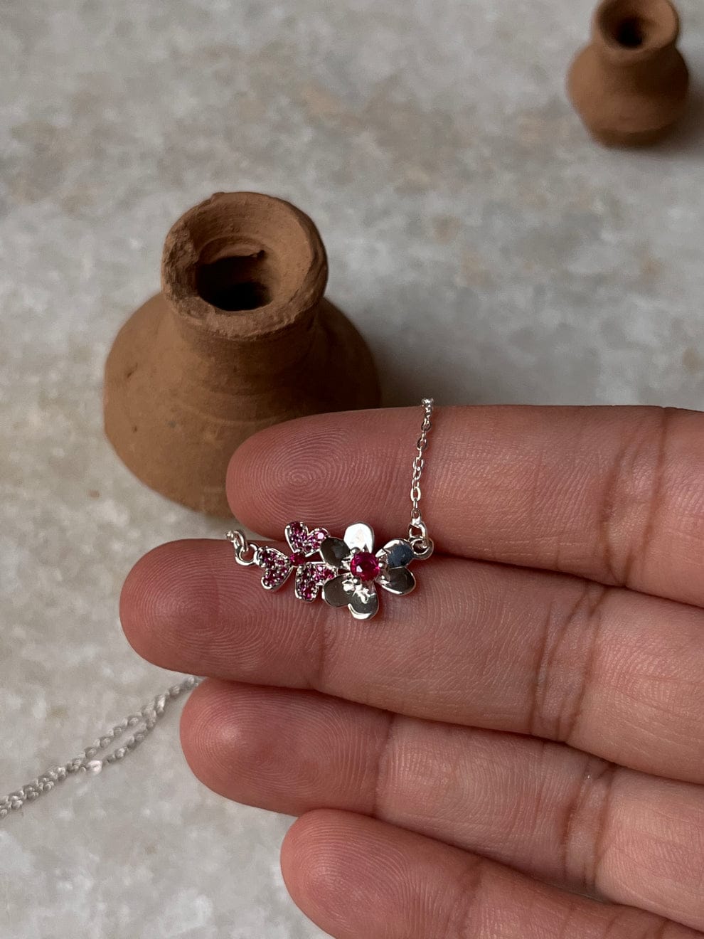 925 Sterling Silver Ruby Studs, Necklace & Ring Set