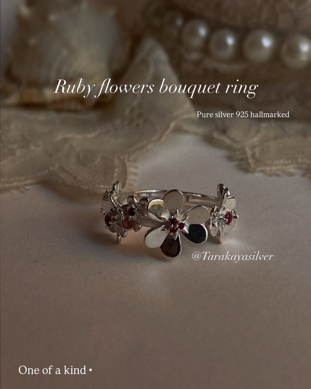 925 Sterling Silver Ruby Studs, Necklace & Ring Set