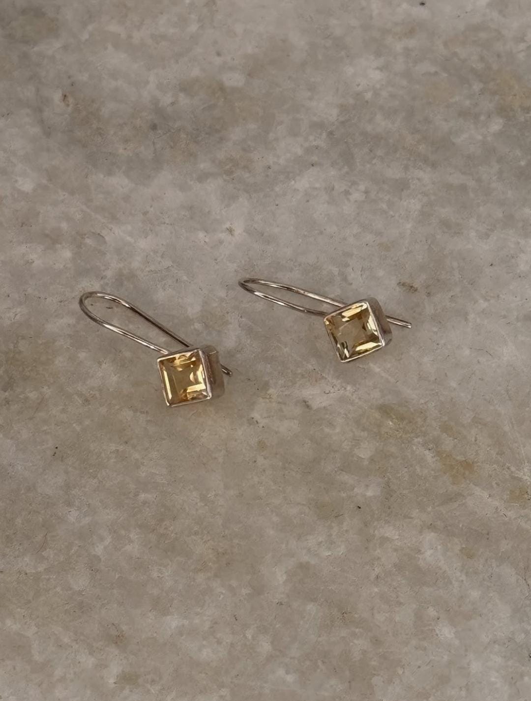 Classic square cut citrine hook earrings 925 silver