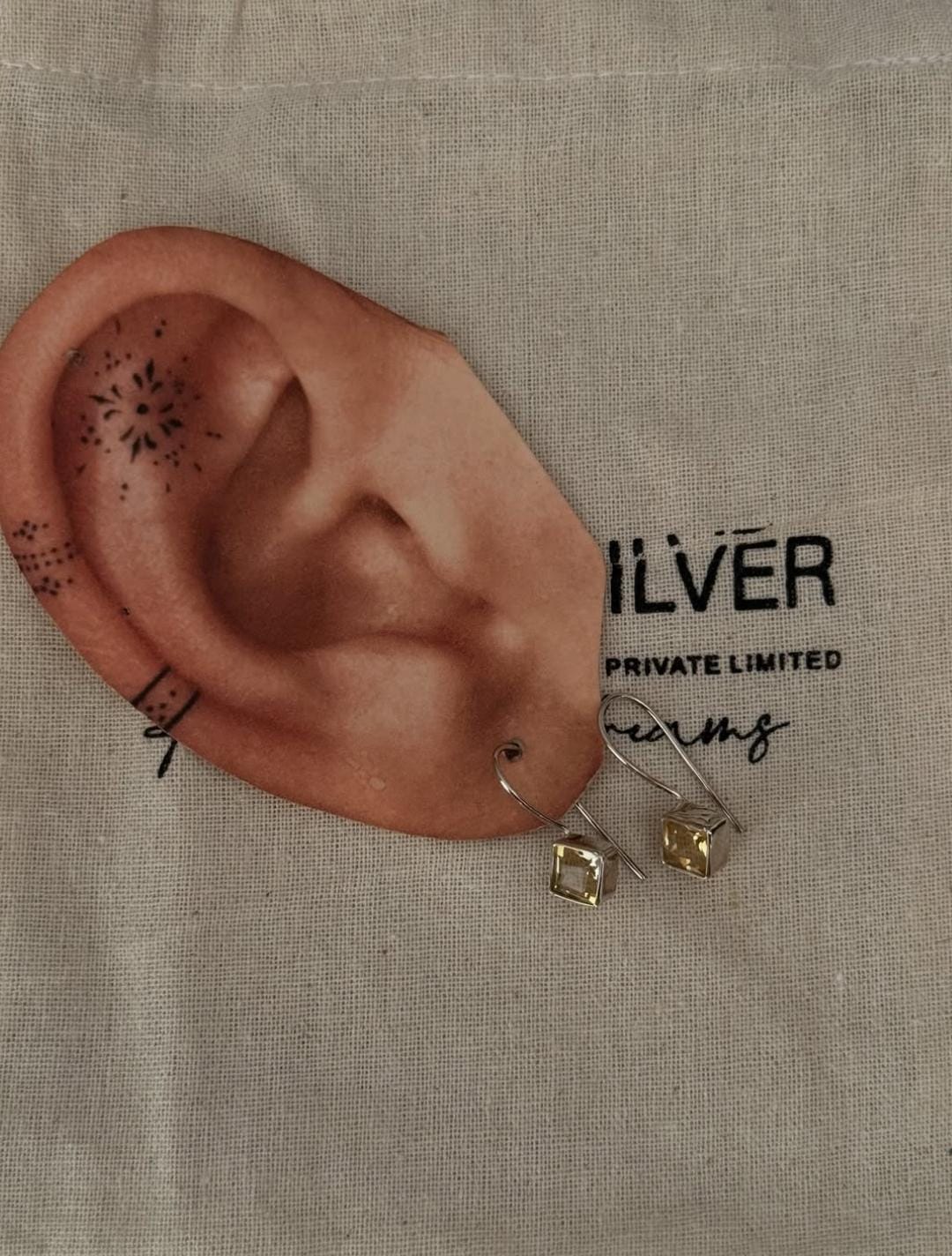 Elegant citrine square cut dangle earrings in silver