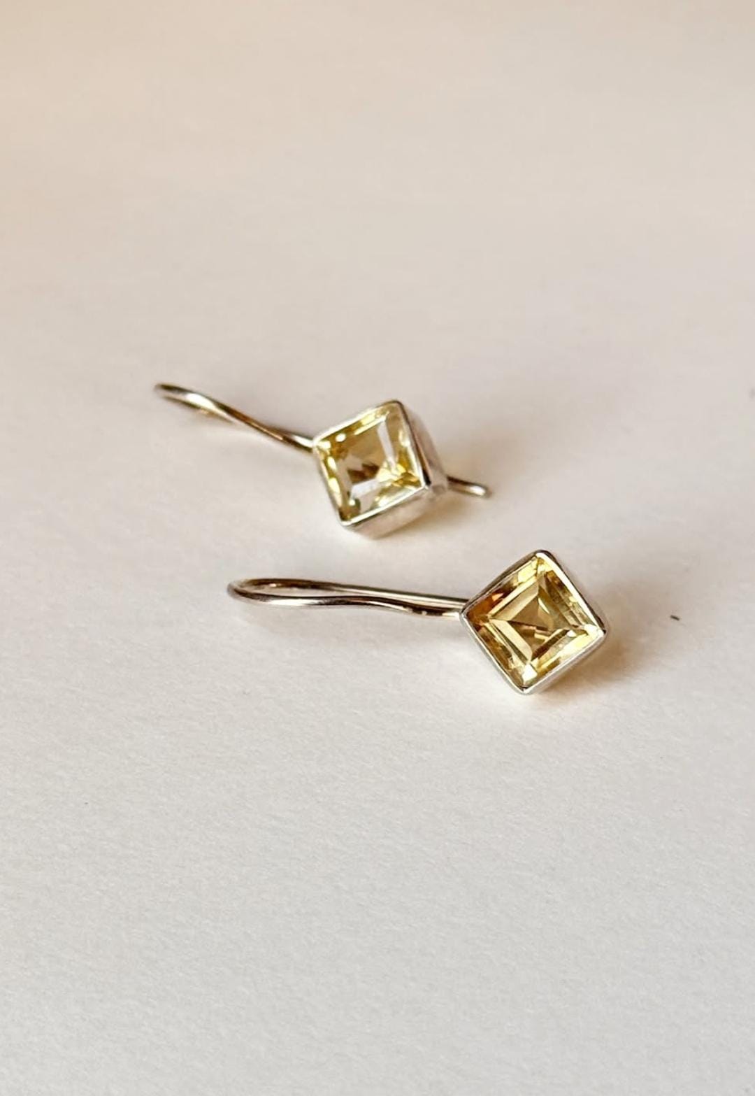 Sterling silver earrings with square citrine gemstone