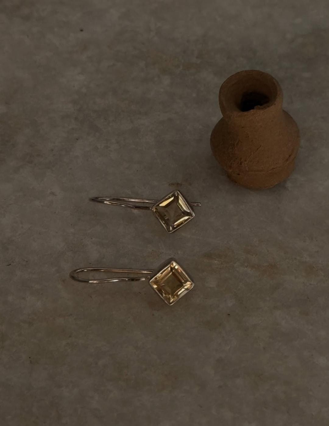 Faceted square citrine gemstone silver hook earrings