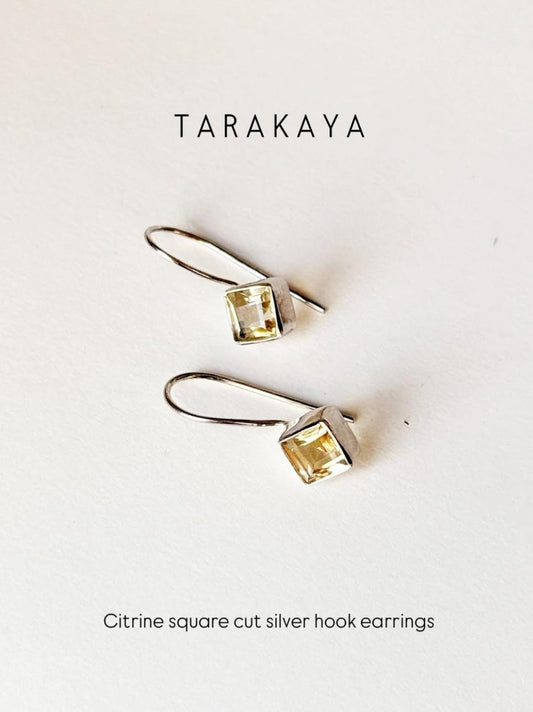 Citrine square cut hook 925 sterling silver earrings