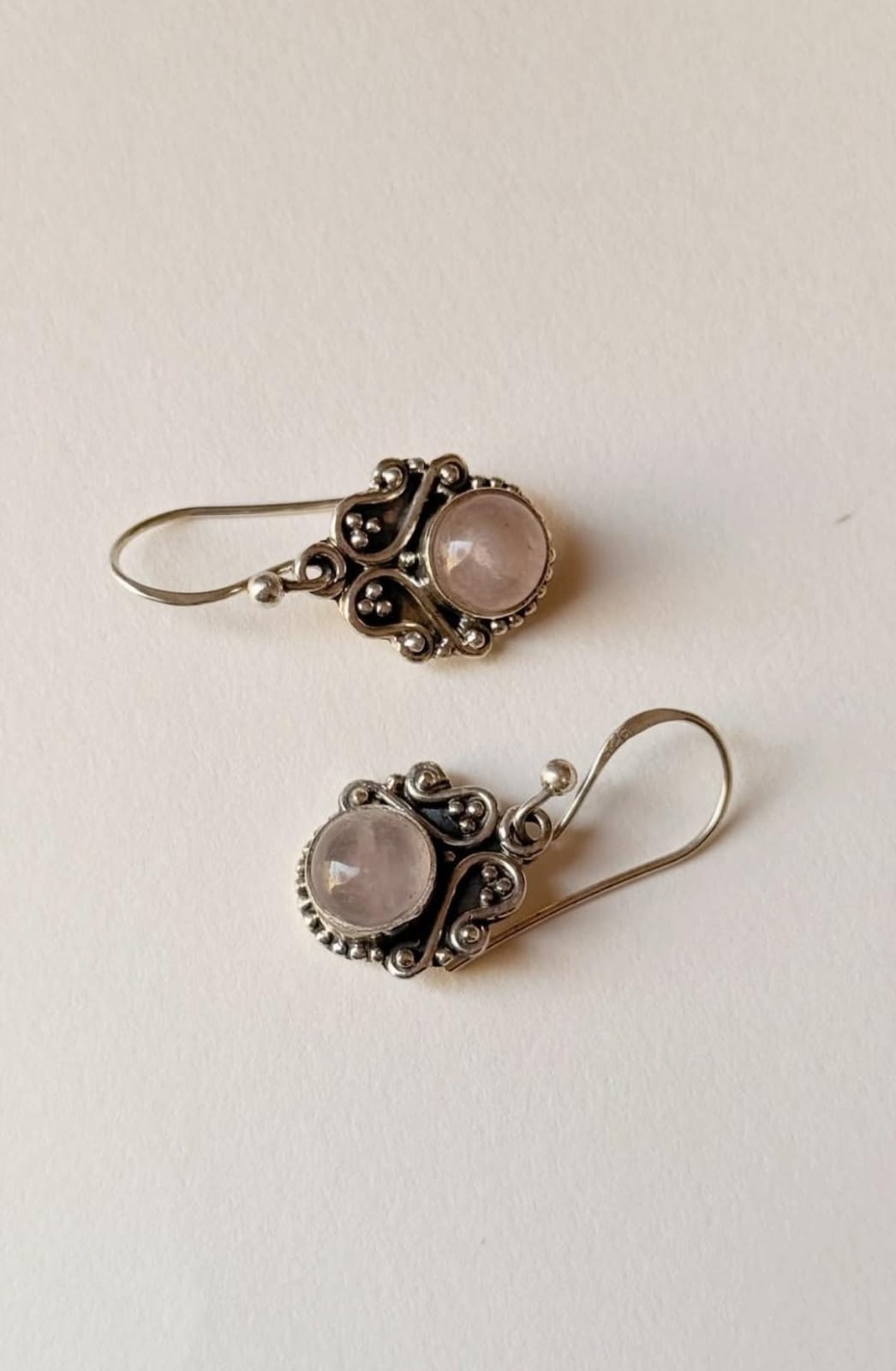 Bohemian rose quartz round rawa design 925 silver earrings