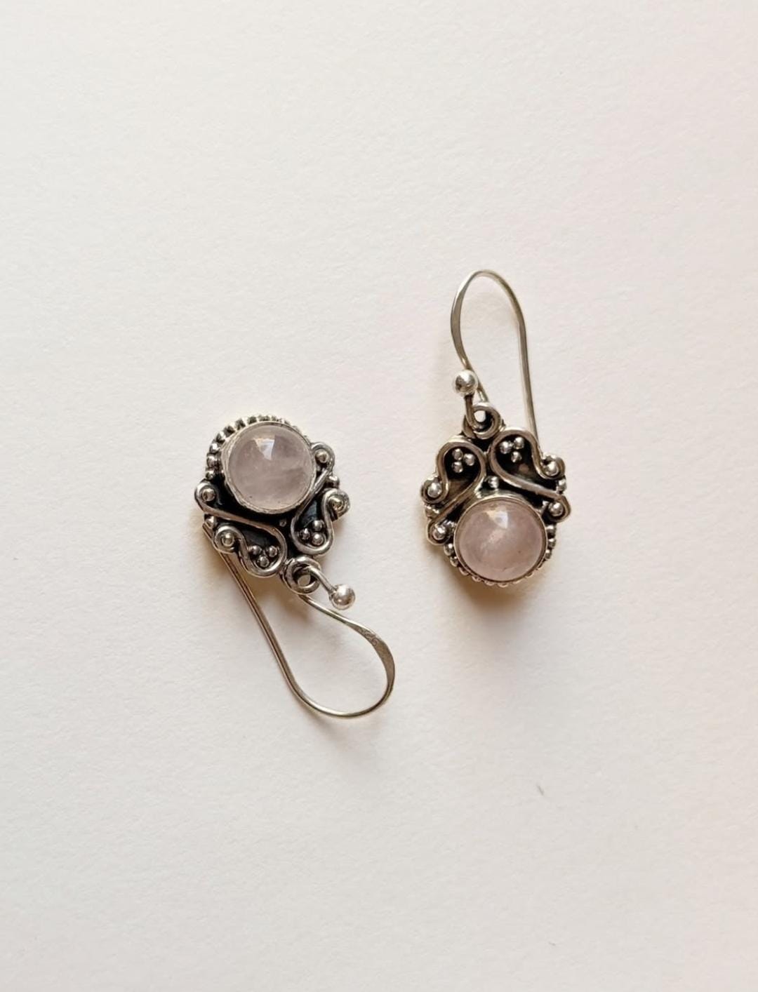 Vintage boho rose quartz round gemstone earrings