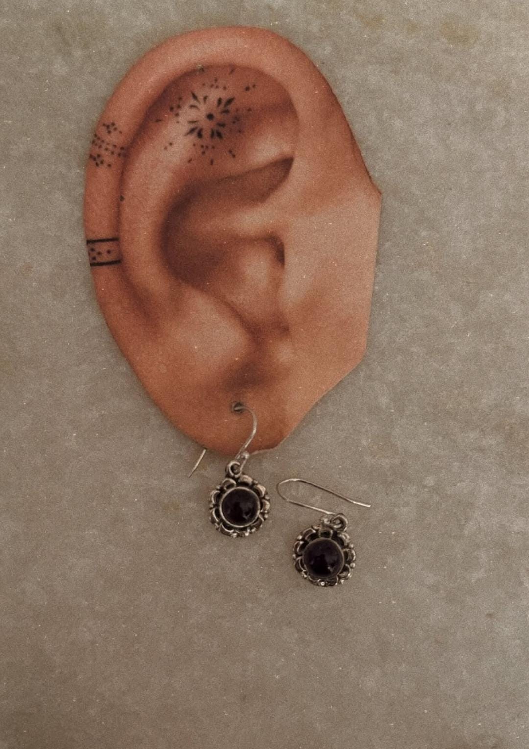 Amethyst Round Floral Boho 925 Sterling Silver Earrings