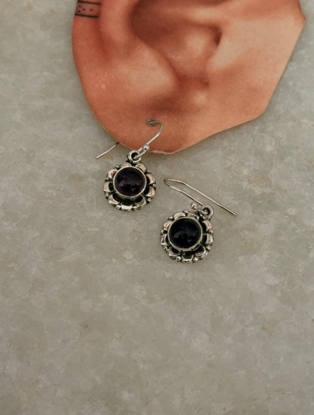 Amethyst Round Floral Boho 925 Sterling Silver Earrings