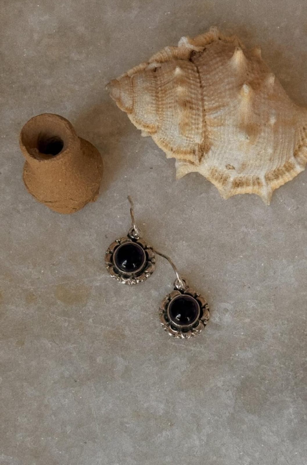 Amethyst Round Floral Boho 925 Sterling Silver Earrings