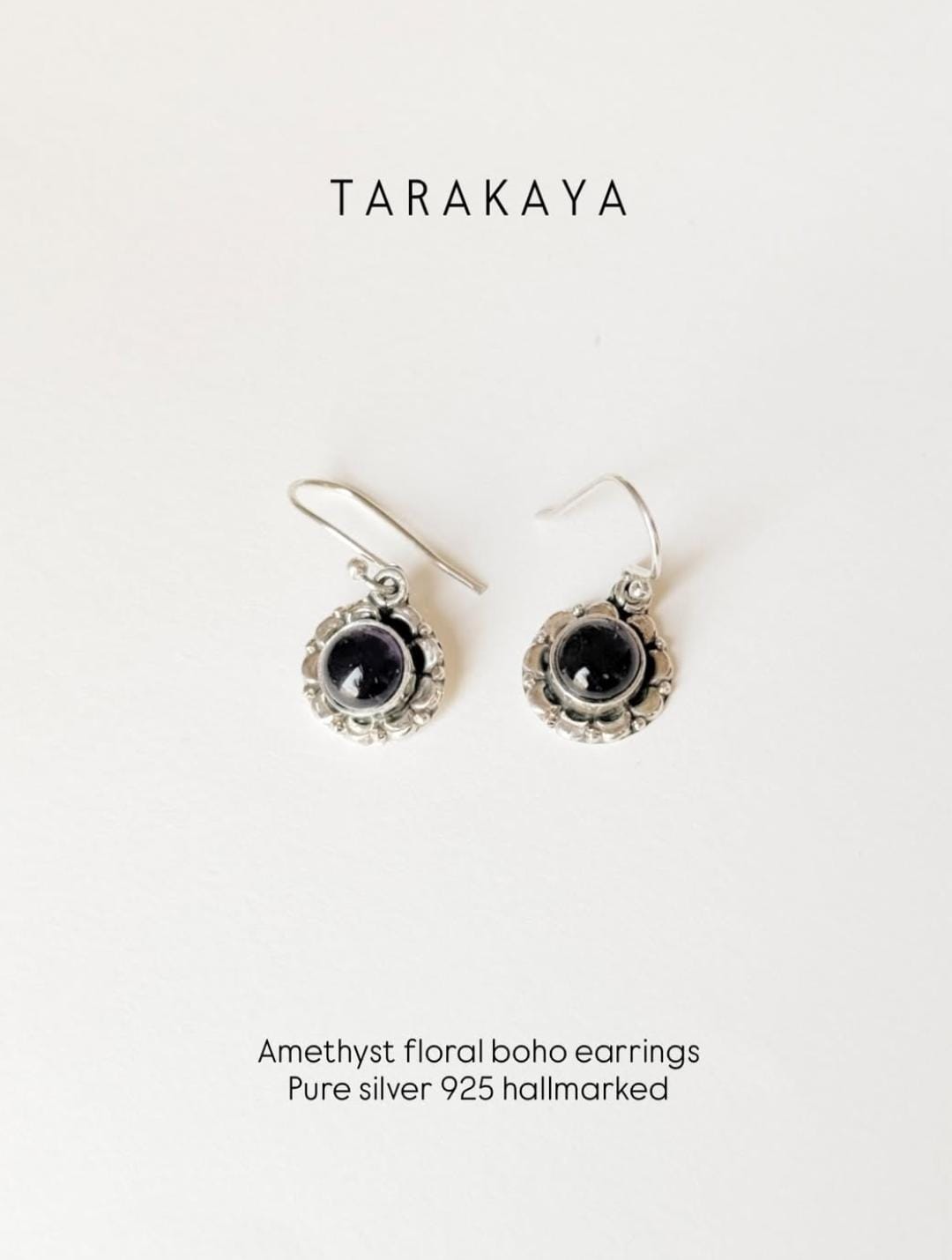 Amethyst Round Floral Boho 925 Sterling Silver Earrings