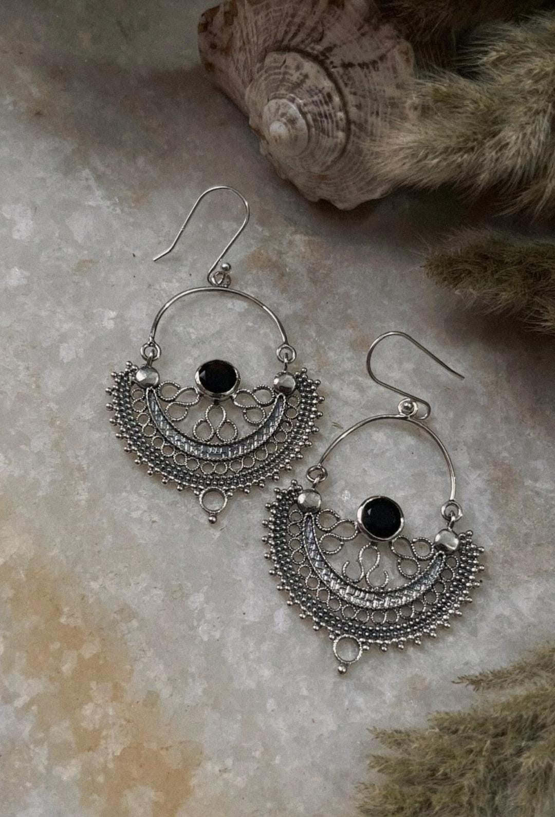 Chandbali Black Onyx 925 Sterling Silver Earrings