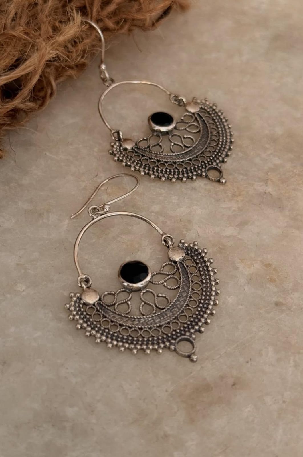 Chandbali Black Onyx 925 Sterling Silver Earrings