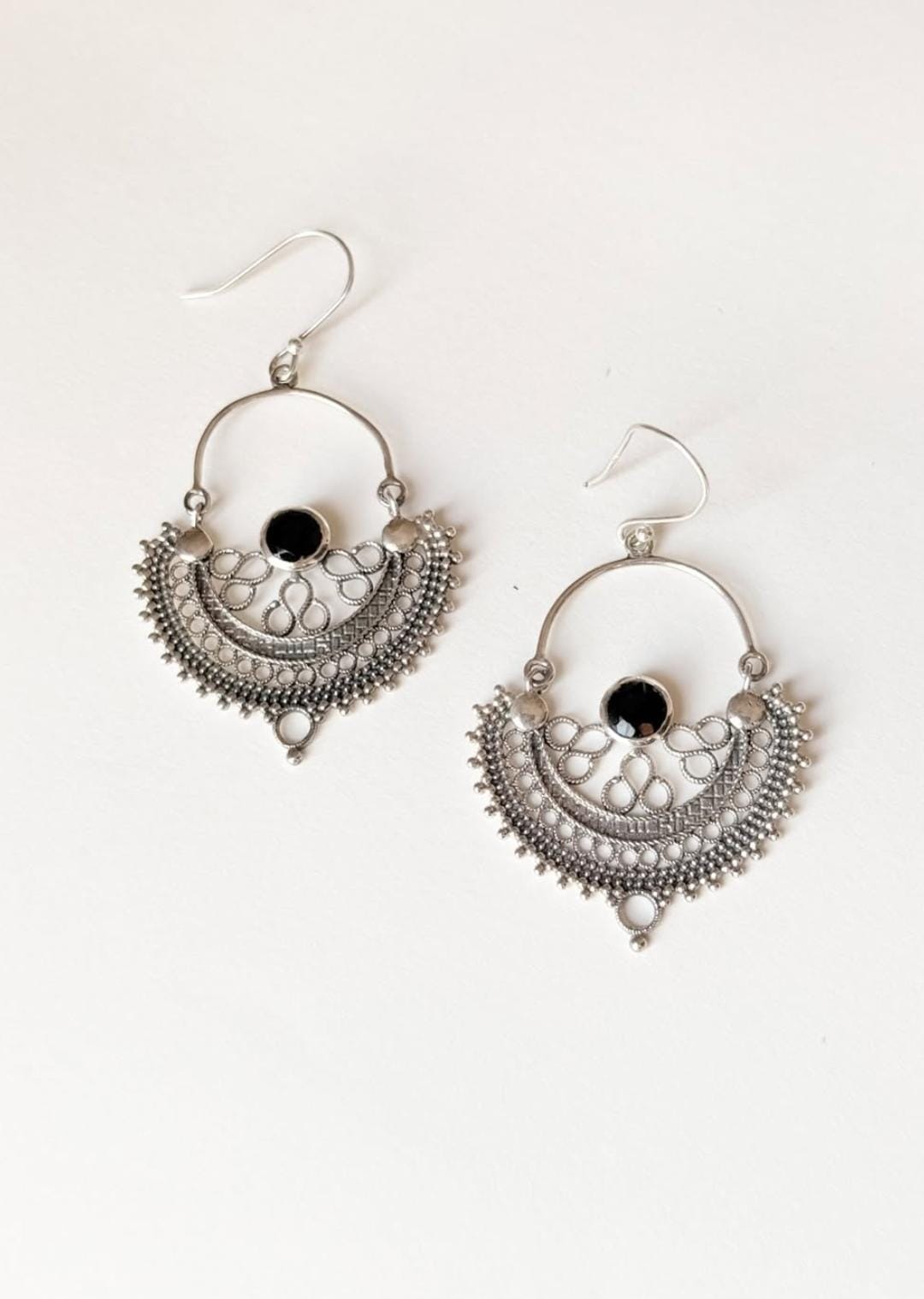 Chandbali Black Onyx 925 Sterling Silver Earrings