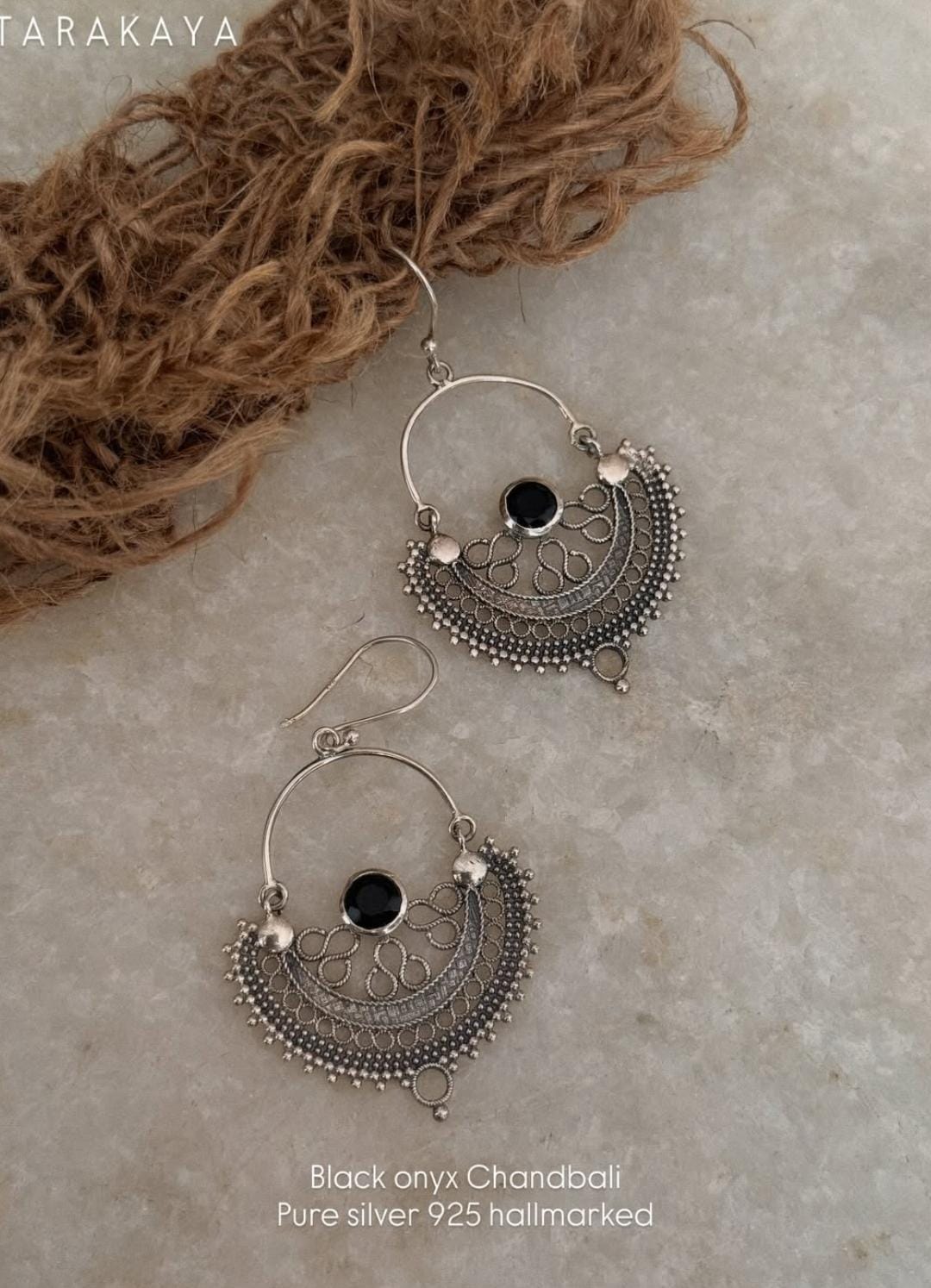Chandbali Black Onyx 925 Sterling Silver Earrings