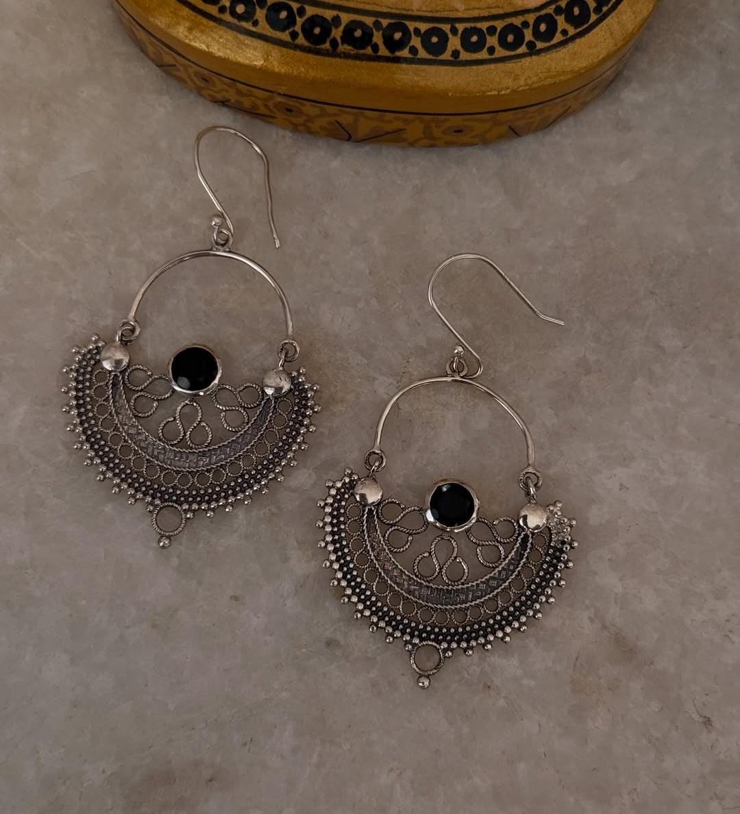 Chandbali Black Onyx 925 Sterling Silver Earrings