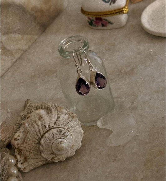 classic 925 sterling silver amethyst pear cut earrings