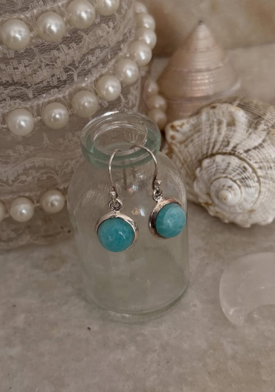 Larimar Round 925 Sterling Silver Earrings