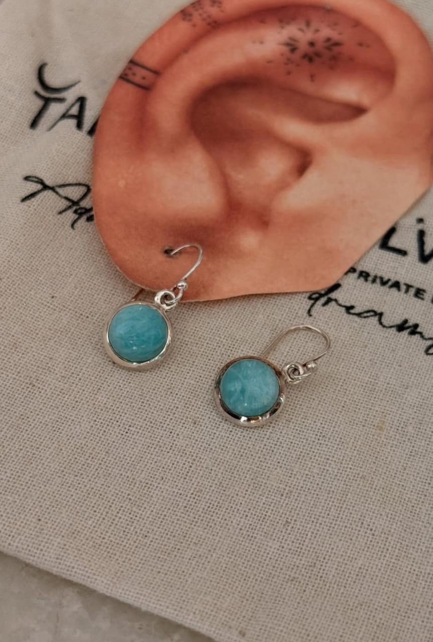 Larimar Round 925 Sterling Silver Earrings