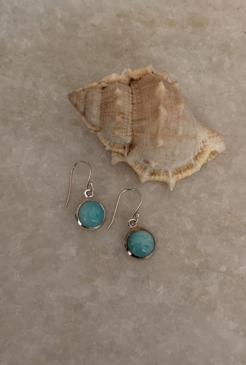Larimar Round 925 Sterling Silver Earrings