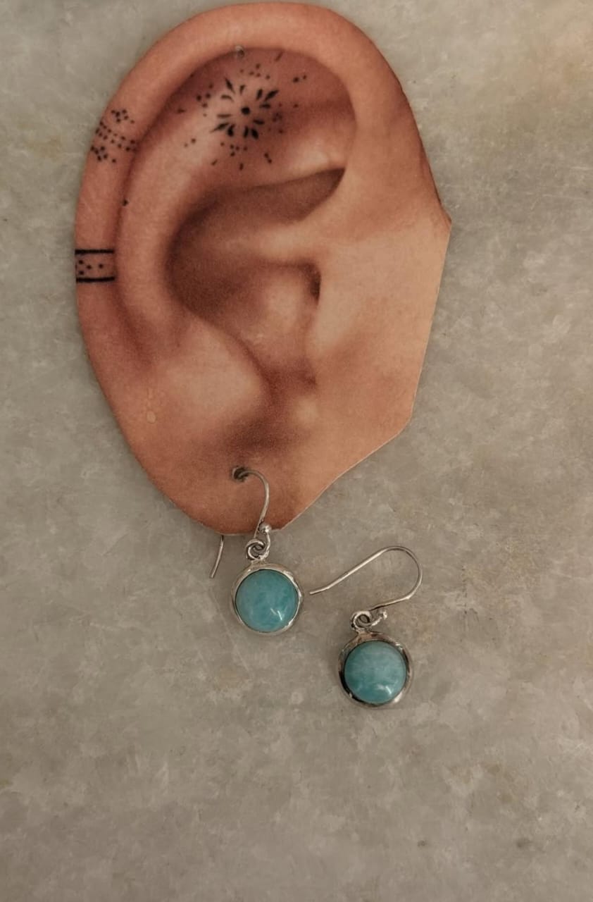 Larimar Round 925 Sterling Silver Earrings