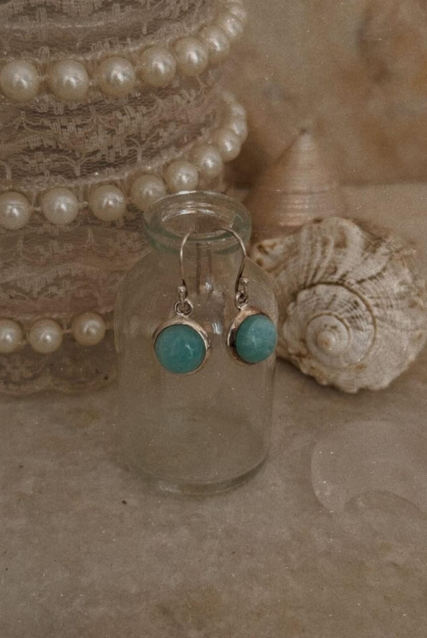 Larimar Round 925 Sterling Silver Earrings