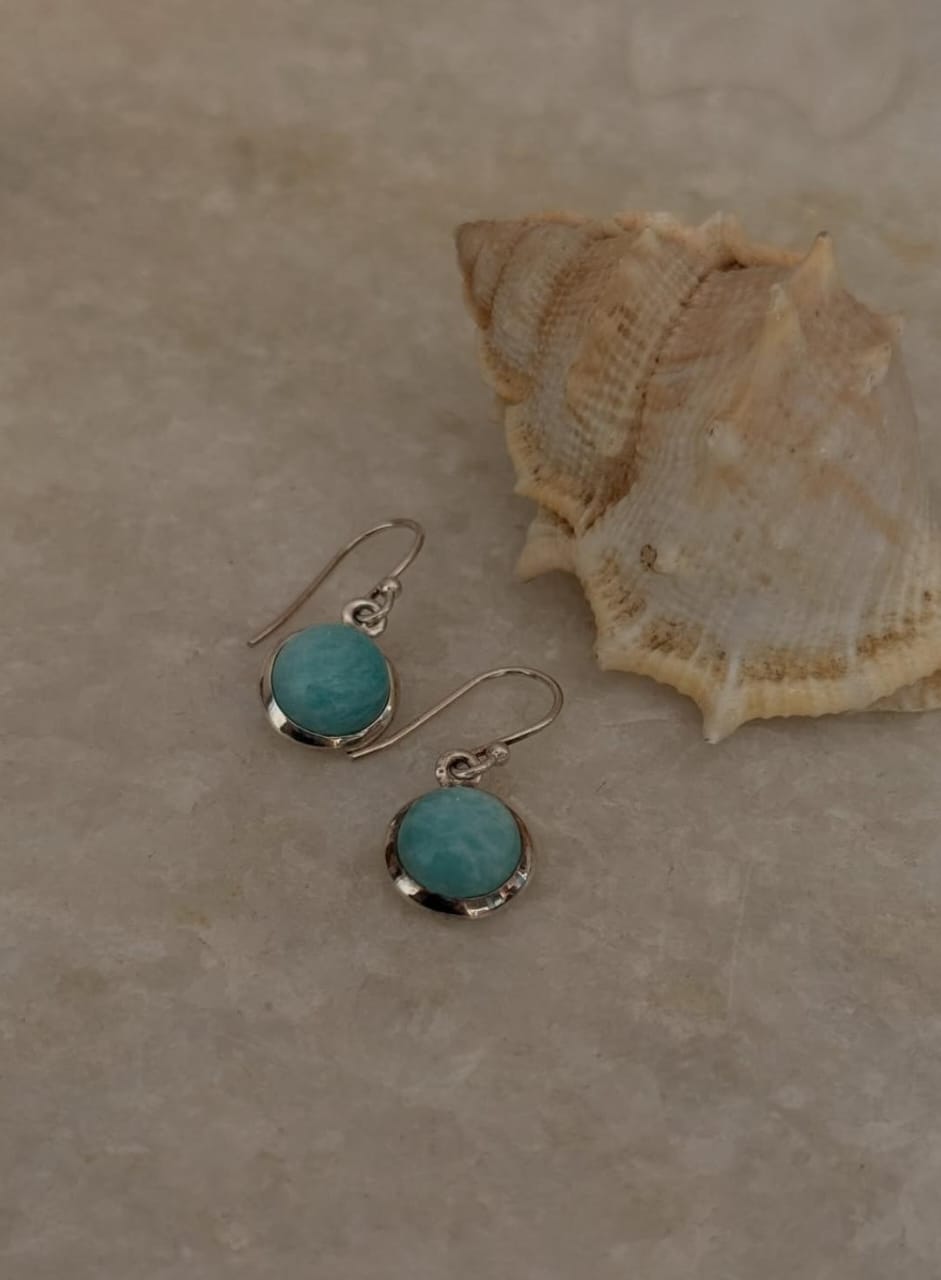 Larimar Round 925 Sterling Silver Earrings