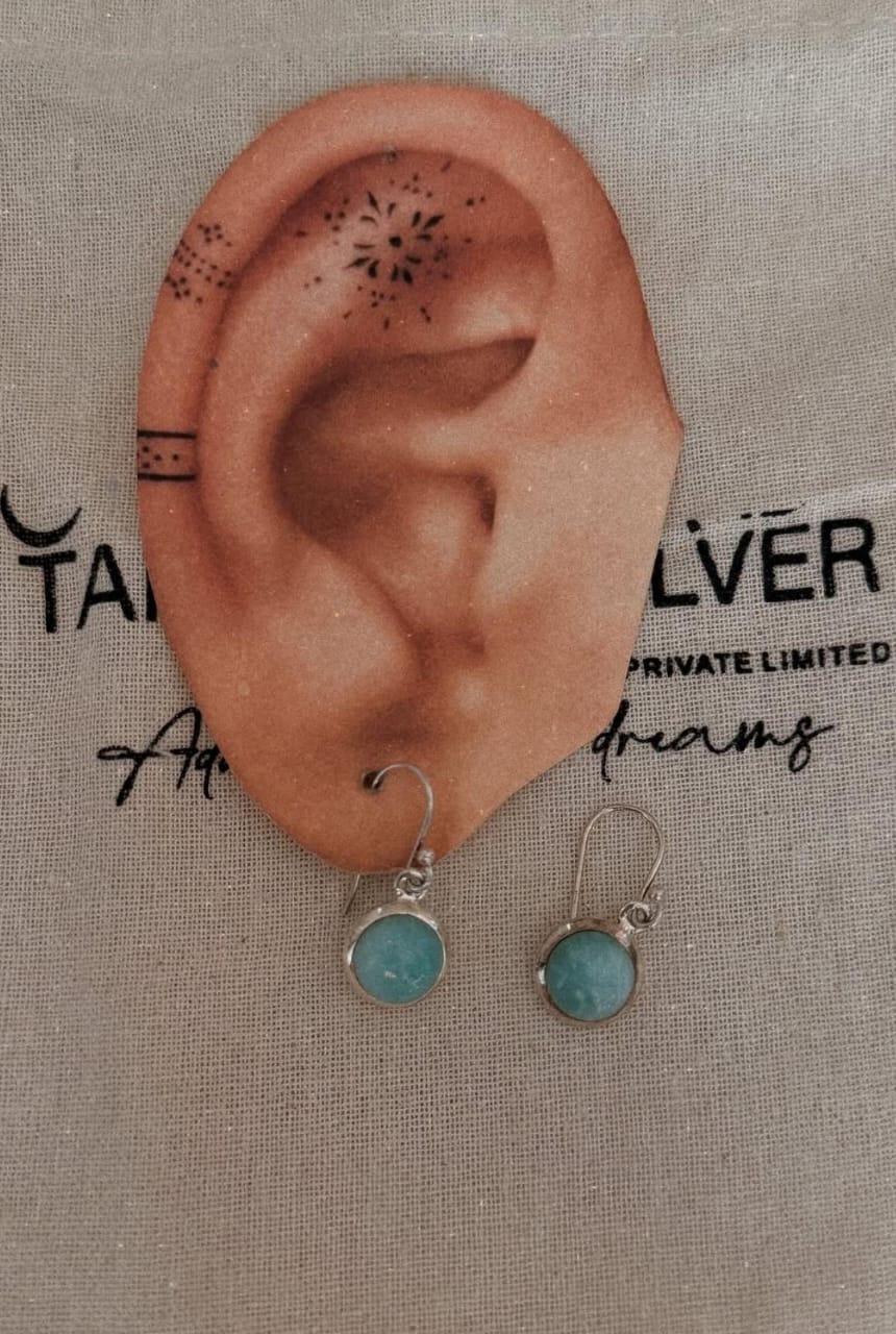 Larimar Round 925 Sterling Silver Earrings