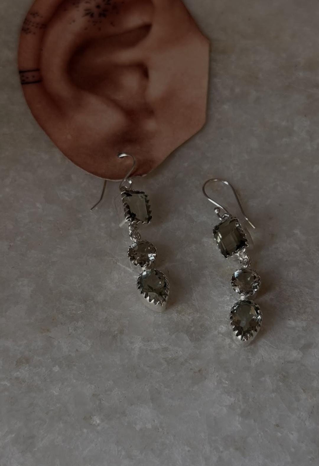 Green Amethyst Statement 925 Sterling Silver Earrings