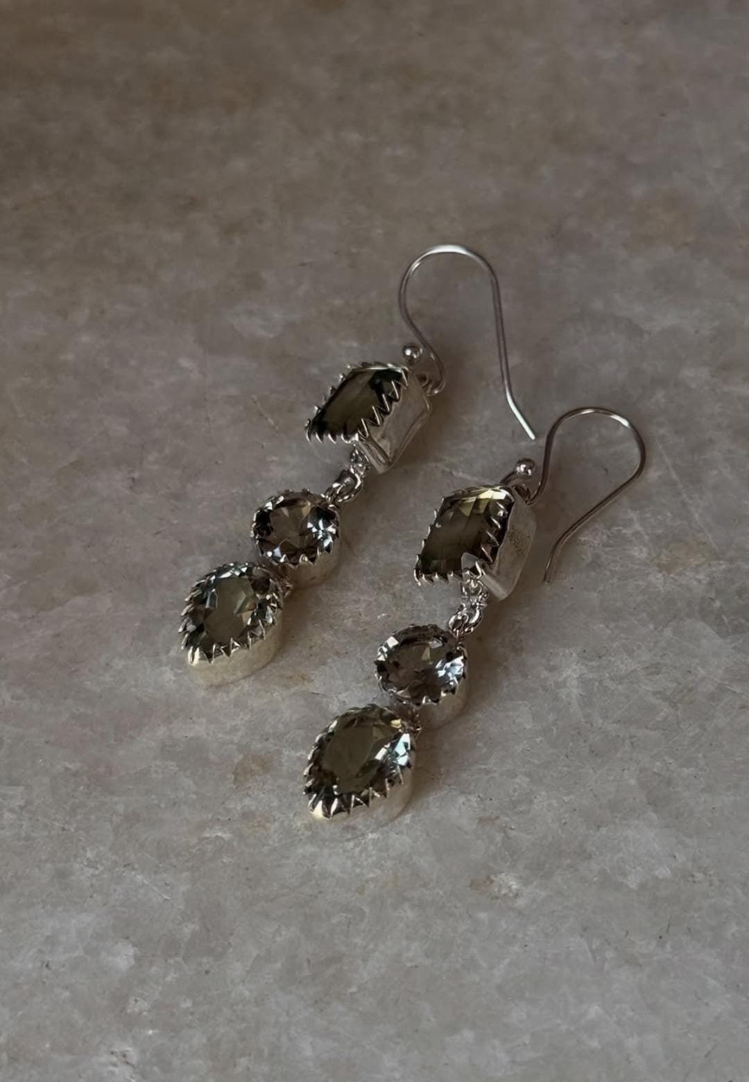 Green Amethyst Statement 925 Sterling Silver Earrings