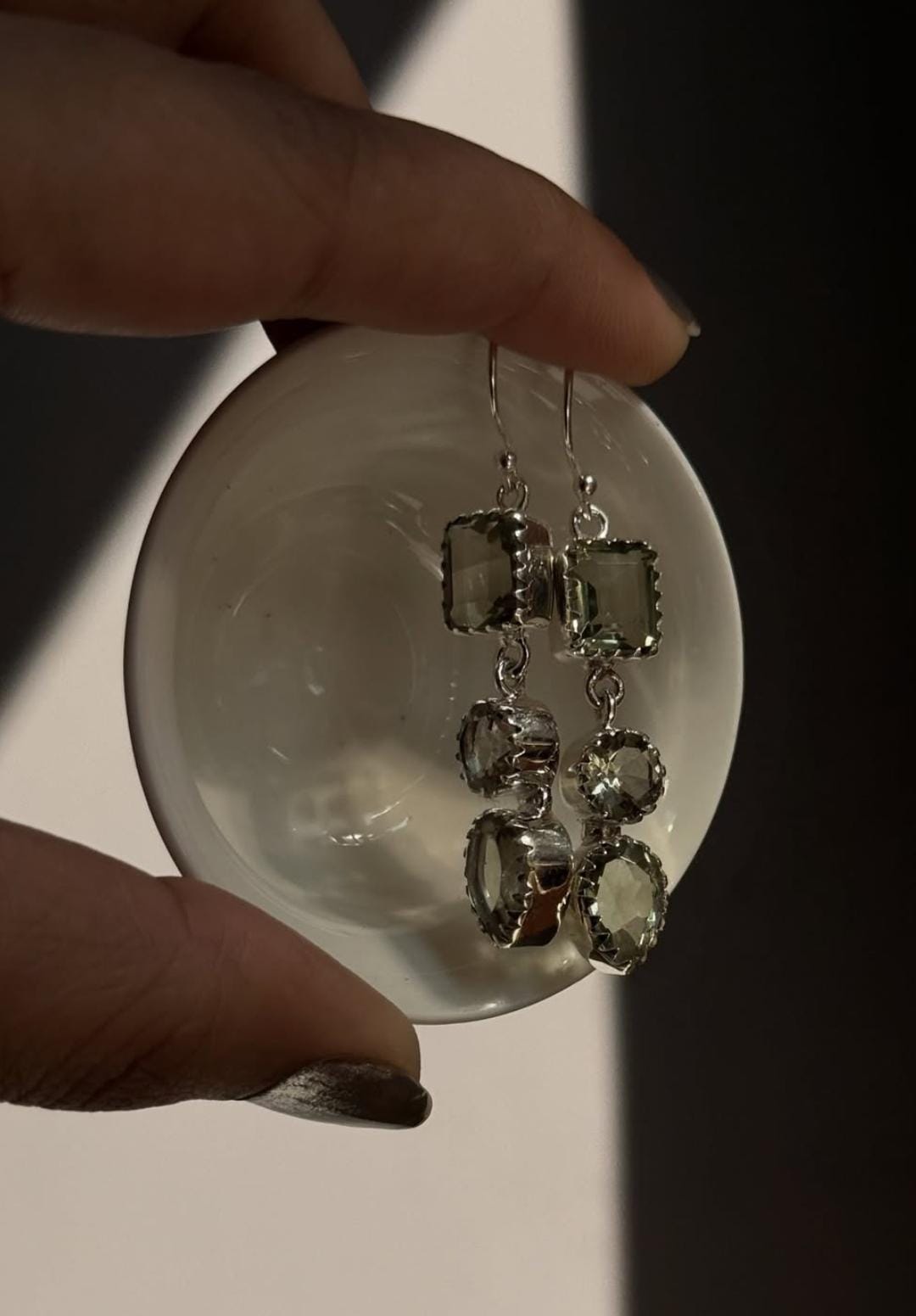 Green Amethyst Statement 925 Sterling Silver Earrings