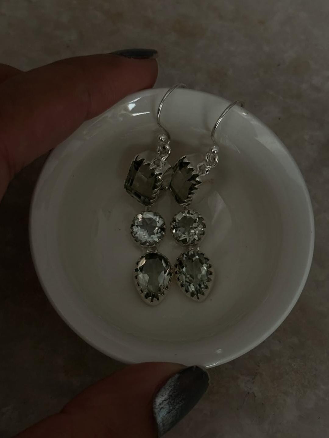 Green Amethyst Statement 925 Sterling Silver Earrings