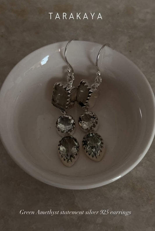 Green Amethyst Statement 925 Sterling Silver Earrings